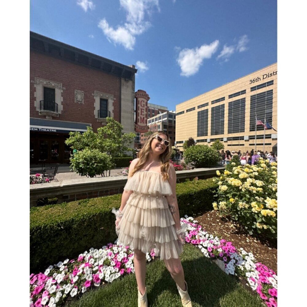 MAEVE by Anthropologie Tiered Tulle Mini Dress in Taupe Size Large - Picture 12 of 14